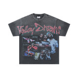 25ss cross-border foreign trade VALL trendy high street retro washed distressed street style direct-print rhinestone short-sleeve unisex T-shirt