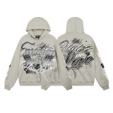 25ss Cross-Border Foreign Trade MIXED EMOTION American Streetwear High Street Retro Printed Hoodie Sweatshirt Set