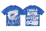 25ss American fashion high street COUGH SYRUP 3D white ink direct print rhinestone high street loose double yarn short sleeve t-shirt for men