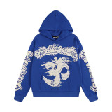 25ss American high street fashion brand HELL street heavy print terry sweatshirt casual sports hooded set for men and women