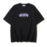 25ss American style trendy brand high-quality off-shoulder short-sleeve T-shirt with melting arrow gradient starry sky ink splatter design for men and women