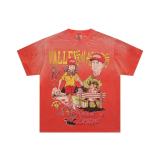 25ss Summer New High-Quality VAL Fashion High-Street Washed Vintage Street Style Direct Print Rhinestone Short-Sleeve Unisex T-Shirt