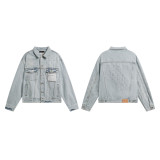 Cross-border American fashion Purp1e Brand denim jacket, loose fit, washed and distressed, with rhinestones, trendy heavy-duty jacket
