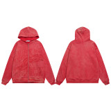 American trendy high street new retro character print summer unisex loose casual washed distressed oversized hoodie sweatshirt