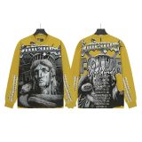 Cross-border wholesale of trendy GOD streetwear vintage skull print washed distressed long-sleeve T-shirts and hooded sweatshirts for men and women