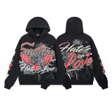 Cross-border MIXED EMOTION American fashion street graffiti print terry hoodie sweatshirt unisex set