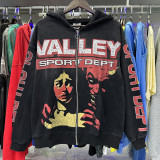 26ss cross-border foreign trade VaLL American fashion high street retro washed distressed street style loose hoodie unisex