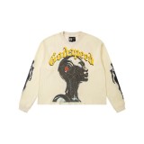 Correct version of skull faux two-piece American street retro high street mesh printed waffle T-shirt trendy cross-border sweatshirt