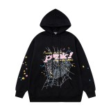 Cross-border European and American trendy brand sp5 hip-hop singer spider web foam print unisex autumn and winter fleece-lined sweatshirt and pants