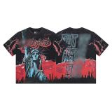 New Summer Arrival: GOD Fashion High Street Vintage Washed Distressed Short Sleeve Rock Band Print Loose Fit T-Shirt