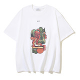 25ss American style trendy brand high-quality off-shoulder short-sleeve T-shirt with melting arrow gradient starry sky ink splatter design for men and women