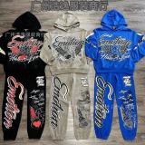 25ss Cross-Border Foreign Trade MIXED EMOTION American Streetwear High Street Retro Printed Hoodie Sweatshirt Set
