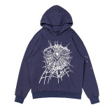 25ss high-quality Sp555der trendy high street style rhinestone embossed letter spider web hoodie for men and women
