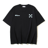 25ss American style trendy brand high-quality off-shoulder short-sleeve T-shirt with melting arrow gradient starry sky ink splatter design for men and women