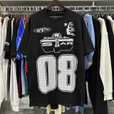 Cross-border foreign trade high street heavy-duty washed distressed worker head print Hell Star round neck short-sleeve T-shirt for summer