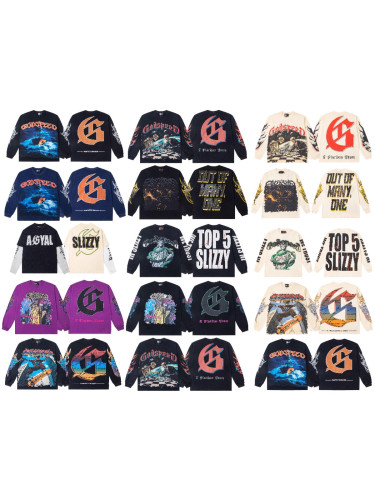Cross-border American fashion Godspeed new American street hip-hop print retro pure cotton casual long-sleeve T-shirt