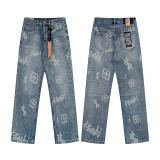 Cross-border foreign trade KS new American retro basic high street ripped and patched trendy cool straight men's jeans