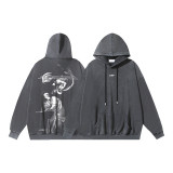 25ss cross-border foreign trade OFF American style trendy brand washed and distressed heavy religious oil painting print men's hoodie