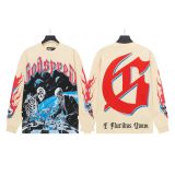 Cross-border wholesale of trendy GOD streetwear vintage skull print washed distressed long-sleeve T-shirts and hooded sweatshirts for men and women
