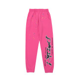 Sp555der spider web print hoodie, European and American trendy brand, large size loose-fitting long pants, hooded sweatshirt set, unisex