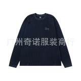 23S STU new knitted sweater with curved letter print, unisex, suitable for couples, versatile, pure cotton, long sleeve