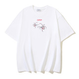 25ss American style trendy brand high-quality off-shoulder short-sleeve T-shirt with melting arrow gradient starry sky ink splatter design for men and women