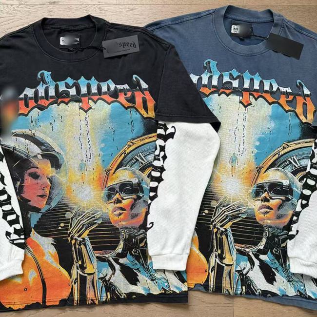 25s high-quality American trendy brand high street rock band basketball washed vintage street long-sleeve T-shirt for both men and women