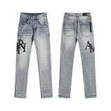26ss cross-border foreign trade European and American trendy brand street style splattered paint ripped casual embroidered slim straight jeans for men