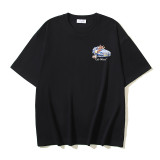 25ss American style trendy brand high-quality off-shoulder short-sleeve T-shirt with melting arrow gradient starry sky ink splatter design for men and women