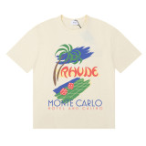 25ss cross-border European and American trendy brand RHUDE character, coconut tree, and letter print American style short-sleeve T-shirt, unisex