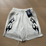New summer style washed distressed casual shorts with flame print, trendy brand Hell Star men's knee-length shorts