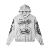 New Hellstar European and American fashion brand high street fleece washed distressed zip-up hoodie for men and women