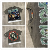 Cross-border foreign trade Roughpiay trendy retro washed printed distressed rhinestone patchwork short-sleeve T-shirt vest
