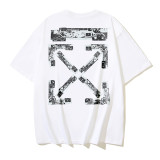American streetwear brand OFF OW arrow graffiti print heavy-duty street style summer short-sleeve high street casual T-shirt for men and women