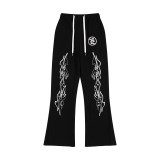 25ss American high street fashion brand HELL street heavy print terry sweatshirt casual sports hooded set for men and women