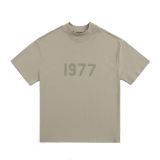 Heavyweight pure cotton FOG ICON small collar t-shirt, American style high-neck short-sleeve, loose fit, drop shoulder, unisex summer top