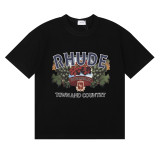 25ss cross-border European and American trendy brand RHUDE character, coconut tree, and letter print American style short-sleeve T-shirt, unisex