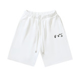 Brushed fleece 450g double logo print OW shorts, new summer style, European and American trendy brand, plus size knee-length shorts