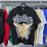 MIXED EMOTION High-Quality Fashionable High-Street Angel Rhinestone Vintage Loose-Fit Short-Sleeve Full-Print Unisex T-Shirt