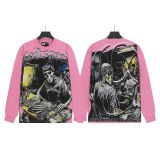 Cross-border wholesale of trendy GOD streetwear vintage skull print washed distressed long-sleeve T-shirts and hooded sweatshirts for men and women
