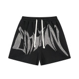 25ss Summer MIXED EMOTION trendy street style waffle embroidered rhinestone casual shorts unisex set
