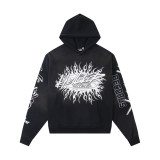 Hellstar European and American fashion brand high street vintage washed distressed printed street style loose hoodie for men and women