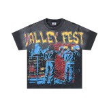 25ss cross-border foreign trade VALL trendy high street retro washed distressed street style direct-print rhinestone short-sleeve unisex T-shirt