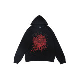 Sp555der spider web print hoodie, European and American trendy brand, large size loose-fitting long pants, hooded sweatshirt set, unisex