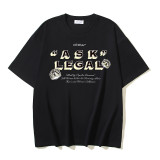 Wholesale high-quality foreign trade trendy brand off-shoulder short-sleeve T-shirts with melting arrow gradient starry sky splatter ink design, couple style
