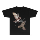 REPRESENT Summer New Vintage Lark Bird Print Loose American Style Trendy Casual Short Sleeve T-Shirt for Men and Women