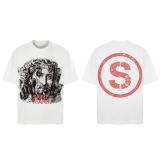 25ss cross-border European and American trendy brand high street loose casual retro short-sleeve T-shirt for men and women with printed letter and portrait designs