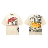 New cross-border HELL trendy high-quality vintage distressed T-shirt, loose fit printed short-sleeve T-shirt, unisex style for couples