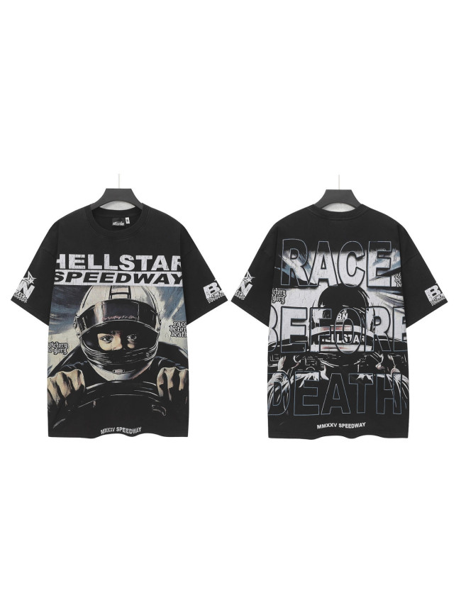 New Hellstar high-quality vintage washed loose-fit short-sleeve T-shirt for men