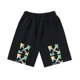 Brushed fleece 450g double logo print OW shorts, new summer style, European and American trendy brand, plus size knee-length shorts